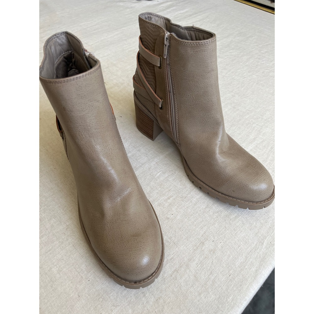 Baretraps Hensley Taupe Brown Strappy Ankle Boots Lug Sole Block Heel Womens 11M